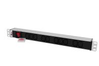 Rem R-10-10C13-V-440-Z Блок розеток Rem-10 для 19" шкафов , горизонтальный, с выключателем, 10хIEC 60320 C13, алюминиевый корпус, 10А, 250В, вход питания - IEC 60320 C14 (без кабеля питания), 484х45х45мм (ШхВхГ)
