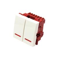 LANMASTER LAN-EC45x45-SL22-WH Выключатель двухклавишный с подсветкой, Mosaic 45х45, белый