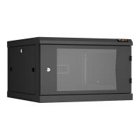 TLK TWC-066060-R-G-BK Настенный разборный шкаф TLK 19", 6U, стеклянная дверь, Ш600хВ370хГ600мм, 2 пары монтажных направляющих, черный