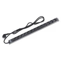 Cabeus PDU-13P-F-2EU Блок евророзеток для 19" шкафов, 13 розеток, фильтр, 16 A, без выключателя, шнур 2м, алюминиевый корпус, немецкий стандарт