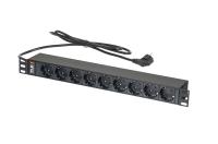 NIKOMAX TLK-RSC09-M-04-BK Блок электрических розеток 19", 9 гнезд "евророзетка", макс. нагрузка 16 А, шнур питания 1,8 метра, "евровилка", сечение 3*1,5 мм2, металлический корпус, макс. мощность 4000 Вт, Ш483хВ44хГ44 мм