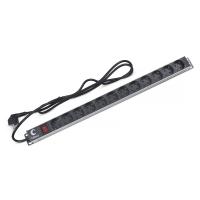 Cabeus PDU-12P-2EU Блок евророзеток для 19" шкафов, 12 розеток, 16 A, выключатель, шнур 2м, алюминиевый корпус, немецкий стандарт