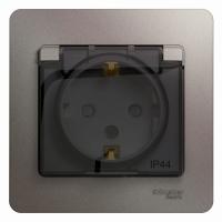 Systeme Electric GSL001248 Glossa Розетка с зазем. со шторками с крышкой,IP44,16А, 250В, в сборе,платина