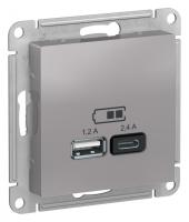 Systeme Electric ATN000339 AtlasDesign USB Розетка А+С, 5В/2,4А, 2х5В/1,2А, механизм, алюминий