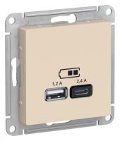 Systeme Electric ATN000239 AtlasDesign USB Розетка А+С, 5В/2,4А, 2х5В/1,2А, механизм, бежевый