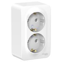 Systeme Electric BLNRA011211 Blanca Розетка наружная двойная, с заземлением, со шторками, с изолирующей пластиной, 16А, 250В, белый