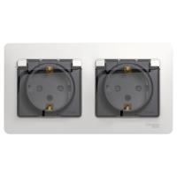 Systeme Electric GSL000147 Glossa Розетка двойная с заземлением, со шторками, в сборе, IP44, белый