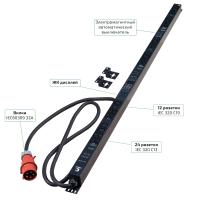 Cabeus SMART-PDU-32-3P-24C13-12C19-I309-CM Блок распределения питания, вертикальный, 24 розеток IEC 320 C13, 12 розеток IEC 320 C19, 3 фазы, 32А, 6х16А автомата защиты, 400В, мониторинг/управление, шнур 3м 5х6мм с вилкой IEC 60309