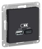 Systeme Electric ATN001039 AtlasDesign USB Розетка А+С, 5В/2,4А, 2х5В/1,2 А, механизм, карбон