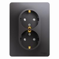 Systeme Electric GSL001326 Glossa Розетка двойная с заземлением со шторками,16А, 250В, в сборе,графит