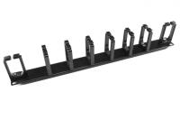 Cabeus JB08-1U-PR-BK Кабельный органайзер горизонтальный 19" 1U, 8 пластиковых колец, металлический, цвет черный (RAL9004)