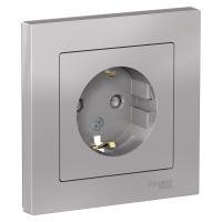 Systeme Electric ATN000344 AtlasDesign Розетка с заземлением со шторками, 16А, в сборе, алюминий