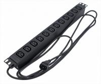 Hyperline SHE19-12IEC-2.5IEC Блок розеток для 19" шкафов, горизонтальный, 12хIEC 320 C13, 10A, 250В, кабель питания 3х1.0мм2, длина 2.5 м, с вилкой IEC 320 C14, 482.6x44.4x44.4мм (ДхШхВ)