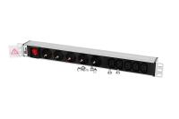 Rem R-10-5S-5C13-V-440-Z Блок розеток Rem-10 для 19" шкафов, горизонтальный, с выключателем, 5хSсhuko + 5хIEC 60320 C13, алюминиевый корпус, 10А, 250В, вход питания - IEC 60320 C14 (без кабеля питания), 45х484х45мм (ВхШхГ)