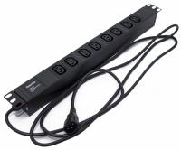 Hyperline SHE19-8IEC-2.5IEC Блок розеток для 19" шкафов, горизонтальный, 8хIEC 320 C13, 10A, 250В, кабель питания 3х1.0мм2, длина 2.5 м, с вилкой IEC 320 C14, 482.6x44.4x44.4мм (ДхШхВ)