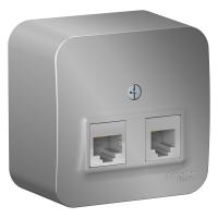 Systeme Electric BLNIA045113 Blanca открытой установки розетка двойная: комп.RJ45, кат.5E + телеф. RJ11, изол.пл.,алюминий