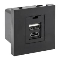 EKF E2MR2B-21USB-10-AC Розетка USB A+C, 2.1А, 2 гнезда, без индикатора, черная, матовая