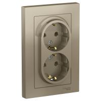 Systeme Electric ATN000524 AtlasDesign Розетка двойная с заземлением, 16А, в сборе, шампань