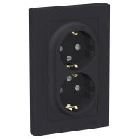 Systeme Electric ATN001026 AtlasDesign Розетка двойная с заземлением со шторками, 16А, в сборе, карбон