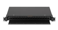 NIKOMAX NMF-RP24SC-TS-P1-1U-BK Оптический кросс 19" Premium Line, 1U, до 24 SC портов или 48 LC портов, выдвижной, со съёмной полкой, черный, в комплекте: сплайс-кассета и КДЗС