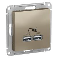 Systeme Electric ATN000533 AtlasDesign USB Розетка A+A, 5В/2,1 А, 2х5В/1,05 А, механизм, шампань