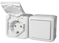LEGRAND 782318 Выключатель + 2К+З розетка с защитными шторками - 16 A - 250 В~ - Quteo IP 44 - Белый