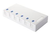 Eurolan 12B-04-06WT Настенная коробка 6-портовая со шторками, под модули Keystone, белая