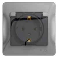 Systeme Electric GSL000346 Glossa Розетка с заземлением со шторками с крышкой, 16А, IP20, в сборе, алюминий