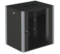 SYSMATRIX WP 6318.910 Шкаф телекоммуникационный настенный 19" 18U 600x350x852mm (ШхГхВ) дверь стекло, с задней стенкой, IP20, нагрузка до 60кг, цвет черный (RAL 9004/RAL7000), в комплекте отвертка и крепеж, с возможностью установки на ножки (разобр.)