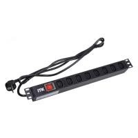 ITK PH12-8C131 Блок розеток для 19" шкафов, горизонтальный, с LED-выключателем, 8хIEC 60320 C13, алюминиевый корпус, 10А, 230В, кабель питания 2м с вилкой Schuko