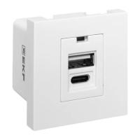 EKF E2MR2-21USB-10-AC Розетка USB A+C, 2.1А, 2 гнезда, без индикатора, белая