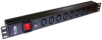 TWT TWT-PDU19-10A8C3 Блок розеток для 19" шкафов, горизонтальный, с устройством защитного отключения и выключателем с индикатором, 8хIEC 60320 C13, стальной корпус, 10A , 250В, без кабеля питания