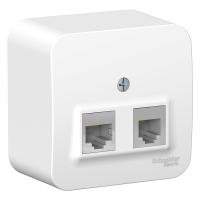 Systeme Electric BLNIA045111 Blanca открытой установки розетка двойная: комп.RJ45, кат.5E + телеф. RJ11, изол.пл.,белый