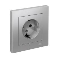 Systeme Electric ATN000344 AtlasDesign Розетка с заземлением со шторками, 16А, в сборе, алюминий
