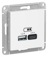 Systeme Electric ATN000139 AtlasDesign USB Розетка А+С, 5В/2,4 А, 2х5В/1,2 А, механизм, белый