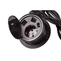 LANMASTER LAN-WA-MCTA-2OK+G Лючок в стол на два кейстоуна + одна розетка со шнуром 1.8м, черный