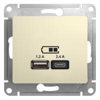 Systeme Electric GSL000239 Glossa USB Розетка А+С, 5В/2,4А, 2х5В/1,2 А, механизм, бежевый