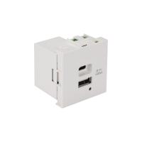 LANMASTER LAN-EZ45x45-2UCA/4.2-WH Модуль USB-зарядки, 1 порт USB-C + 1 порт USB-A, 4.2A/5V, 45x45, белый